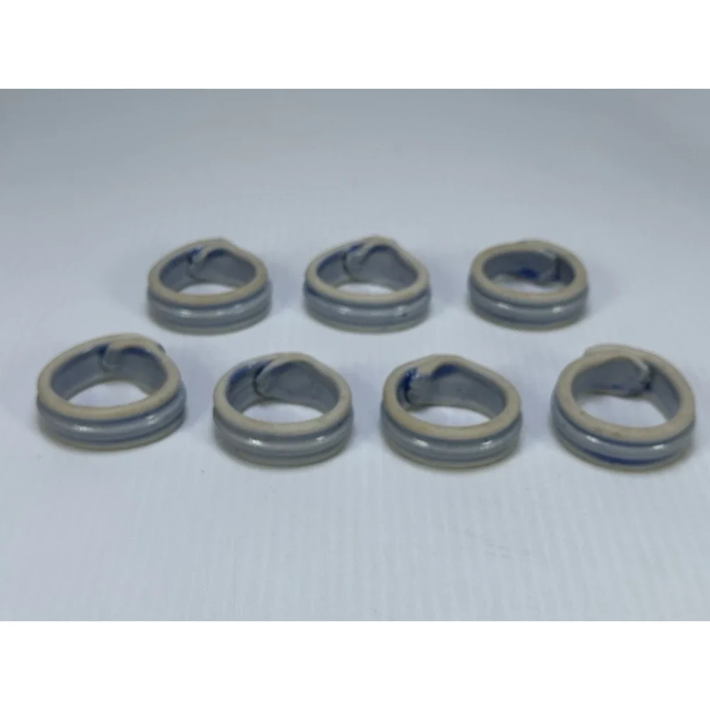 Handmade Pottery Napkin Rings Set of 4 Natural with Blue Accent
